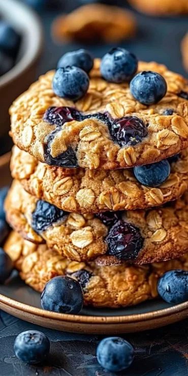 Delicious blueberry oatmeal cookies on a baking tray