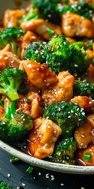 Delicious Chinese Chicken and Broccoli served in a bowl with rice