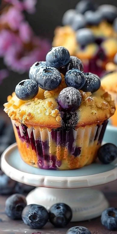 Classic Blueberry Cream Cheese Muffins 4 Delicious classic blueberry cream cheese muffins freshly baked and ready to enjoy