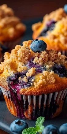Classic Blueberry Streusel Muffins 4 Delicious classic blueberry streusel muffins baked to perfection