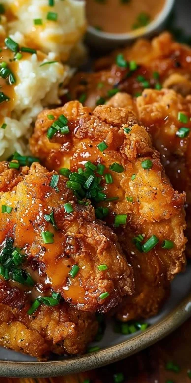 Delicious country fried chicken breast served with sides