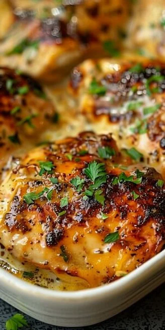 Creamy Baked Chicken Breasts 4 Creamy baked chicken breasts served with herbs and spices