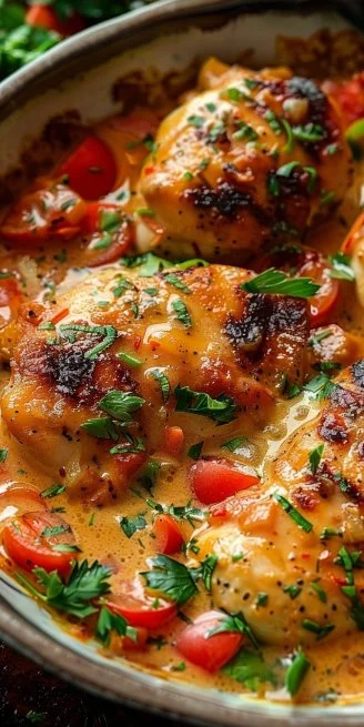 Creamy Coconut Milk Chicken 4 Creamy Coconut Milk Chicken dish served with rice and garnished with herbs