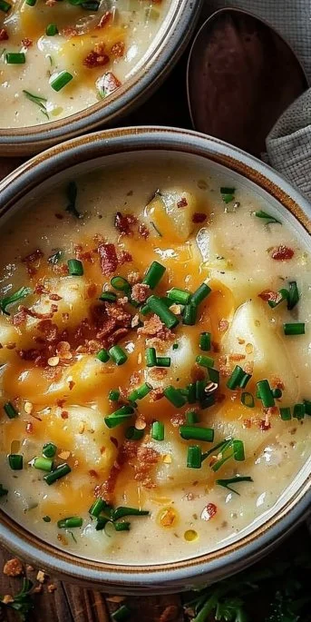 Bowl of Crock Pot Crack Potato Soup topped with cheese and green onions