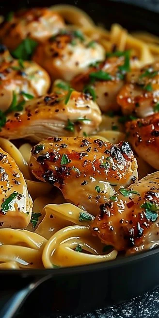 Easy One-Pan Chicken with Buttered Noodles 4 Easy one-pan chicken dish served with buttered noodles