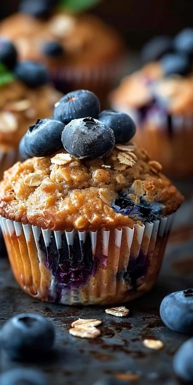 Fluffy Blueberry Oatmeal Muffins 4 Fluffy blueberry oatmeal muffins fresh out of the oven