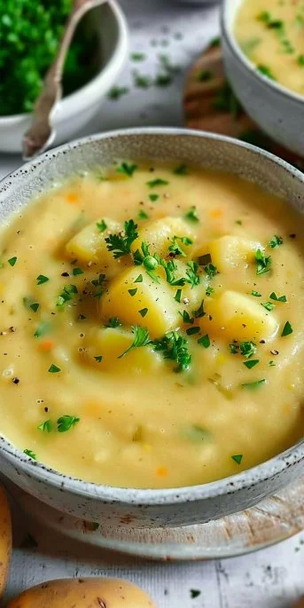 German Potato Soup 4 Delicious bowl of German Potato Soup with herbs and vegetables
