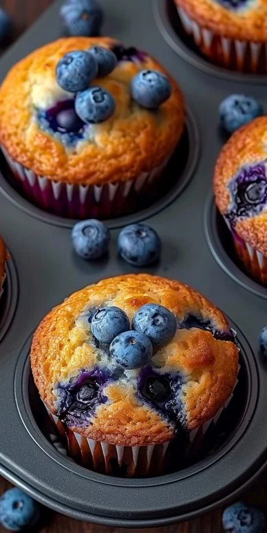 Greek Yogurt Blueberry Protein Muffins freshly baked and ready to enjoy