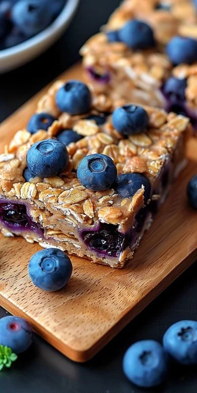 Healthy blueberry oatmeal breakfast bars with fresh blueberries and oats