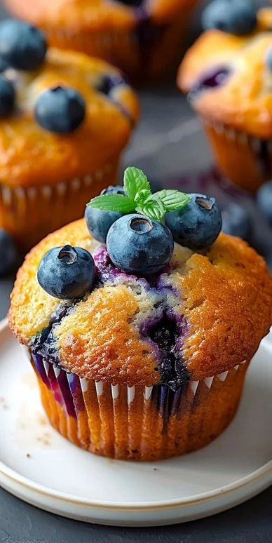 I can't believe these blueberry muffins are high protein! 4 High protein blueberry muffins fresh out of the oven
