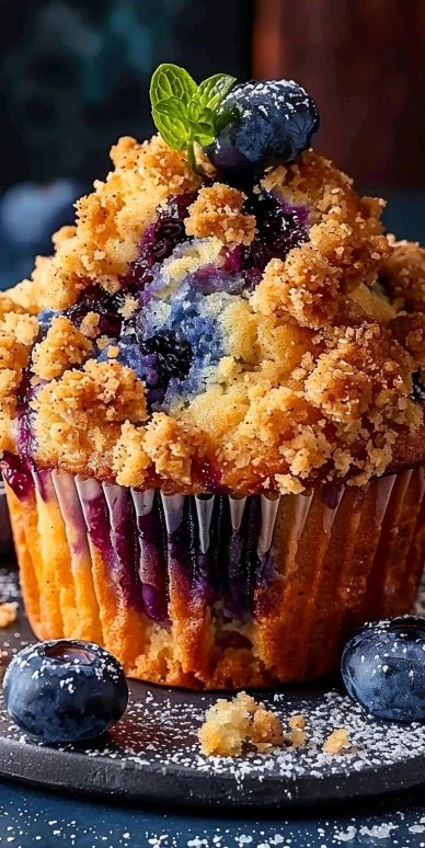 Irresistible Blueberry Streusel Muffins 4 Delicious blueberry streusel muffins fresh out of the oven.