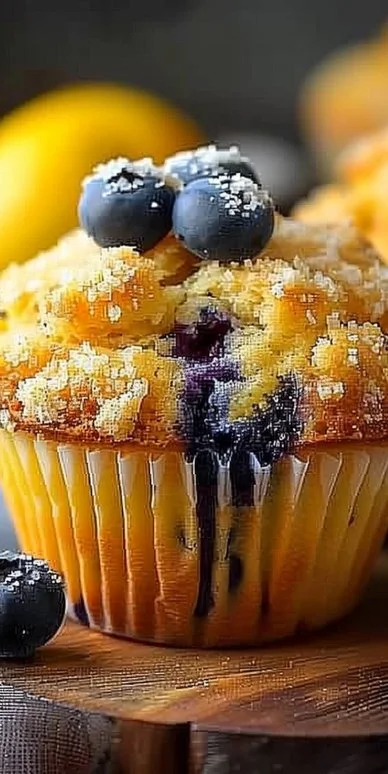 Juicy Blueberry Cream Cheese Muffins 4 Delicious blueberry cream cheese muffins with juicy blueberries and creamy topping