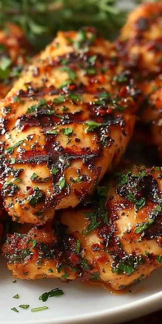Melt in your mouth chicken breast served on a plate with herbs and seasoning