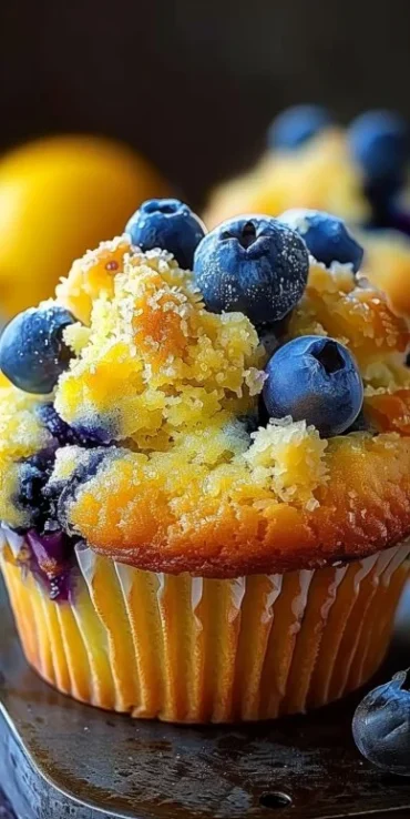 Deliciously moist lemon blueberry muffins fresh from the oven.