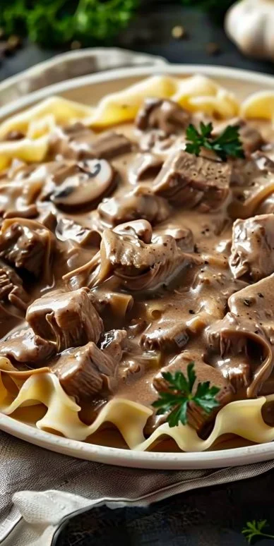 Old Fashioned Beef Stroganoff Recipe 4 Bowl of Old Fashioned Beef Stroganoff with creamy sauce and tender beef