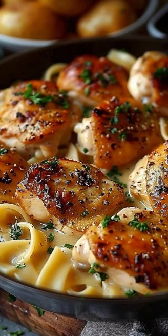 One-Pan Chicken with Buttered Noodles 4 One-Pan Chicken with Buttered Noodles served in a bowl