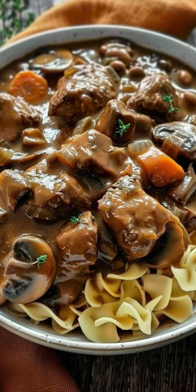 Beef Stew with Mushroom Gravy