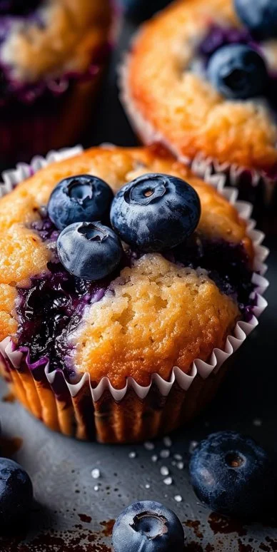 Delicious protein blueberry muffins fresh out of the oven, ideal for a healthy snack.