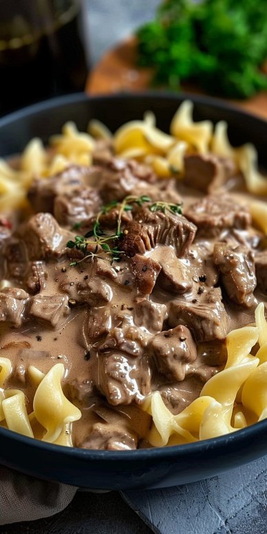 Creamy Beef Stroganoff with Egg Noodles