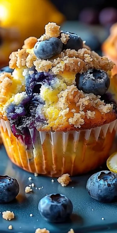 Simple Lemon Blueberry Streusel Muffins 4 Delicious lemon blueberry muffins with streusel topping