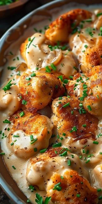 Sour Cream and Onion Chicken dish garnished with fresh herbs