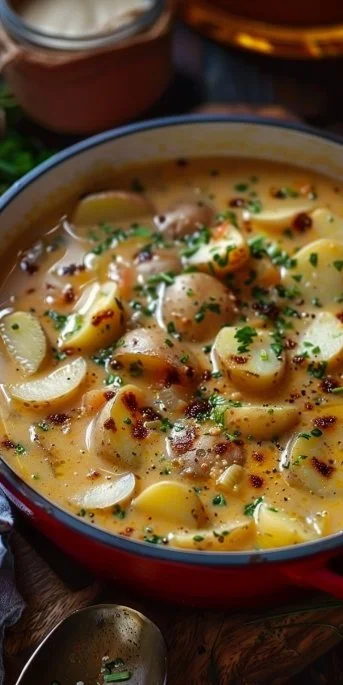 Bowl of spicy Cajun potato soup topped with green onions