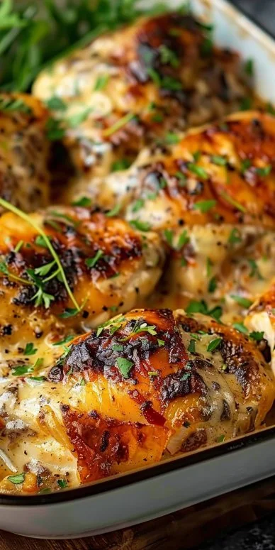 Spinach Stuffed Chicken Breasts 4 Delicious spinach stuffed chicken breasts plated with herbs.