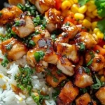 Delicious Street Corn Chicken Rice Bowl with vibrant flavors and colorful ingredients.