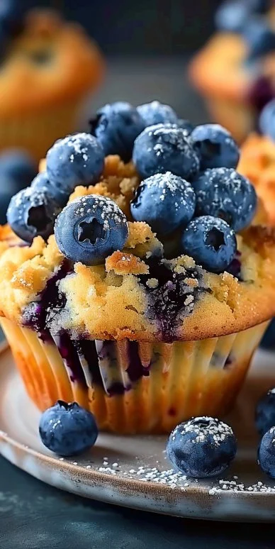 Sweet Blueberry Cream Cheese Muffins 4 Sweet blueberry cream cheese muffins baked to perfection