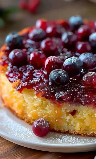 The World's Best Upside Down Cake 4 Delicious upside down cake topped with fresh fruits and caramel