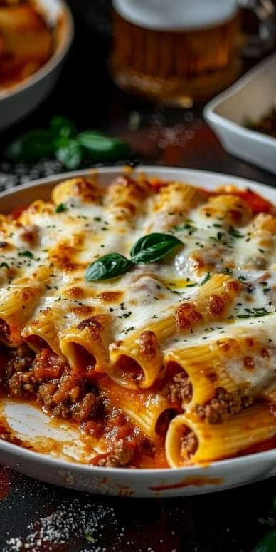 Baked Rigatoni Stuffed with Beef Ragu & Mozzarella