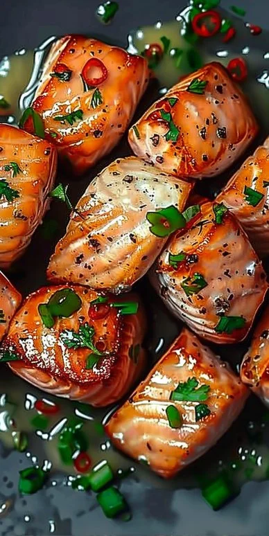 Crispy Bang Bang Salmon Bites served on a plate with dipping sauce