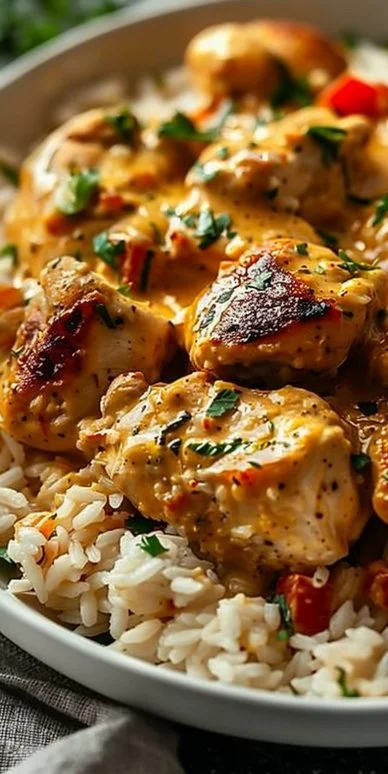 Best Smothered Chicken and Rice Recipe 4 Delicious smothered chicken served on a plate with rice and gravy