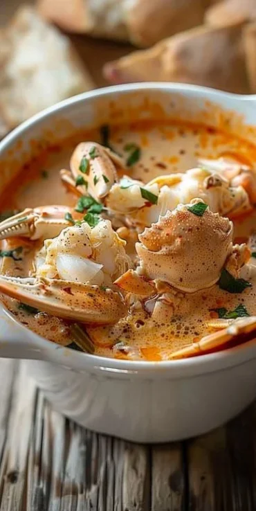 Bubba's creamy crab stew served in a bowl, perfect for cozy nights.