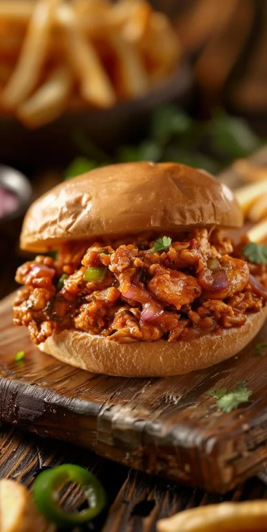Delicious Cajun Chicken Sloppy Joes served on a bun with colorful toppings