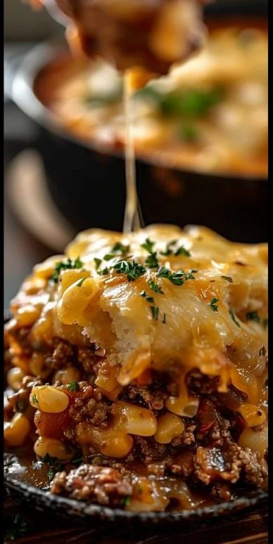 Delicious Cattle Drive Casserole served in a rustic dish with ingredients visible.