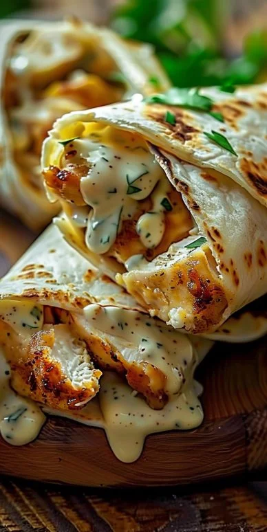 Cheesy Garlic Chicken Wraps ready to serve with fresh ingredients and rich flavors.