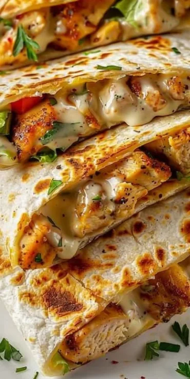 Cheesy garlic chicken wraps filled with tender chicken and melted cheese