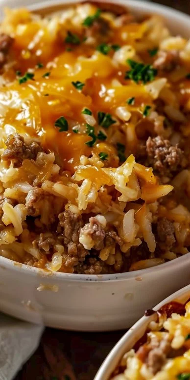 Cheesy Ground Beef and Rice Casserole