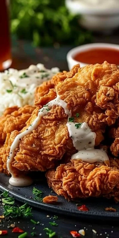 Chicken Fried Chicken 4 Delicious chicken fried chicken, crispy and golden-brown, served on a plate.