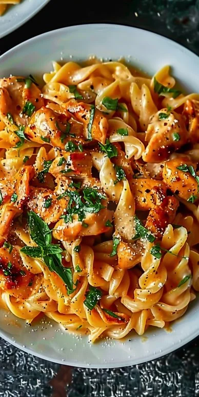 Delicious Cowboy Butter Chicken Pasta served in a bowl