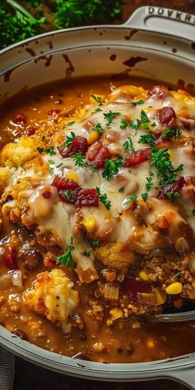 Cowboy Casserole: Discover a Deliciously Easy Recipe! 4 Delicious Cowboy Casserole ready to serve in a baking dish