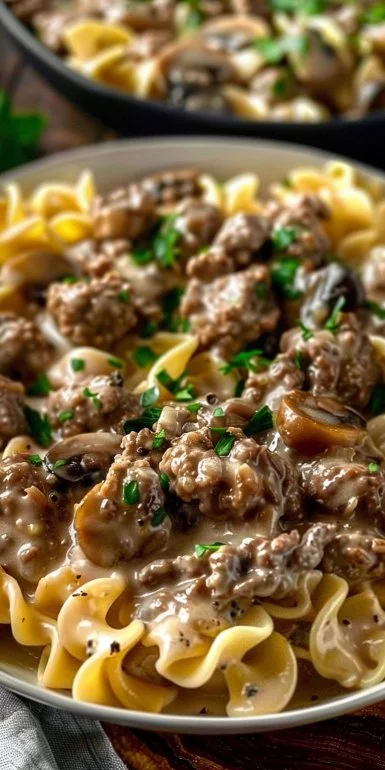 Creamy Ground Beef Stroganoff