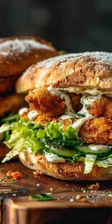 Crispy Chicken Caesar Sandwich with fresh lettuce and creamy dressing