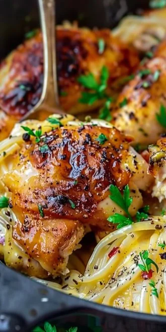 A delicious serving of Crock Pot Angel Chicken garnished with herbs.