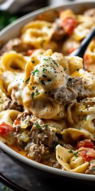 Crock Pot Cheesesteak Tortellini