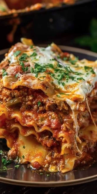Delicious Crock Pot Lasagna layers with cheese and marinara sauce