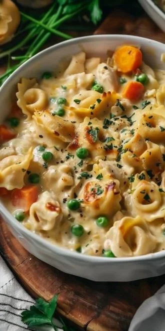 Crockpot Cheddar Chicken Pot Pie Tortellini - Creamy, Cozy & Family-Friendly