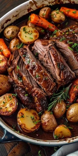 Delicious Crockpot Roast with Potatoes and Carrots served on a plate