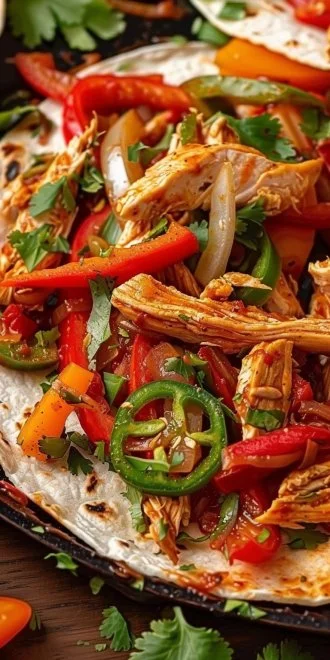 Dump and go crockpot chicken fajitas served in a bowl with toppings